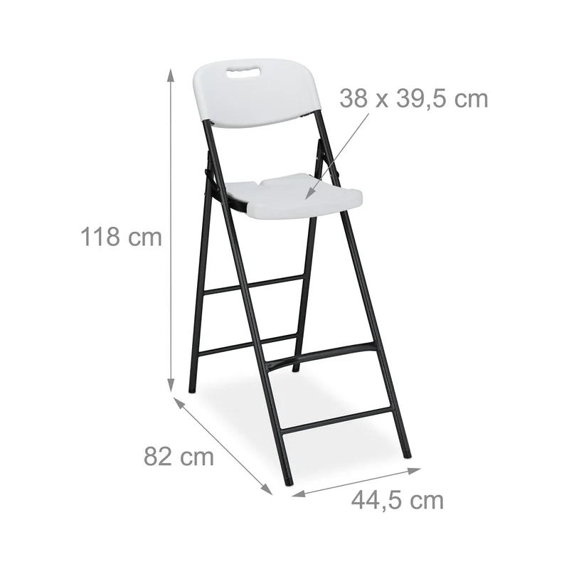Lot de 2 tabourets de bar pliants extérieur 118 x 44,5 x 82 cm confort optimal finition moderne en plastique blanc 13_0015801