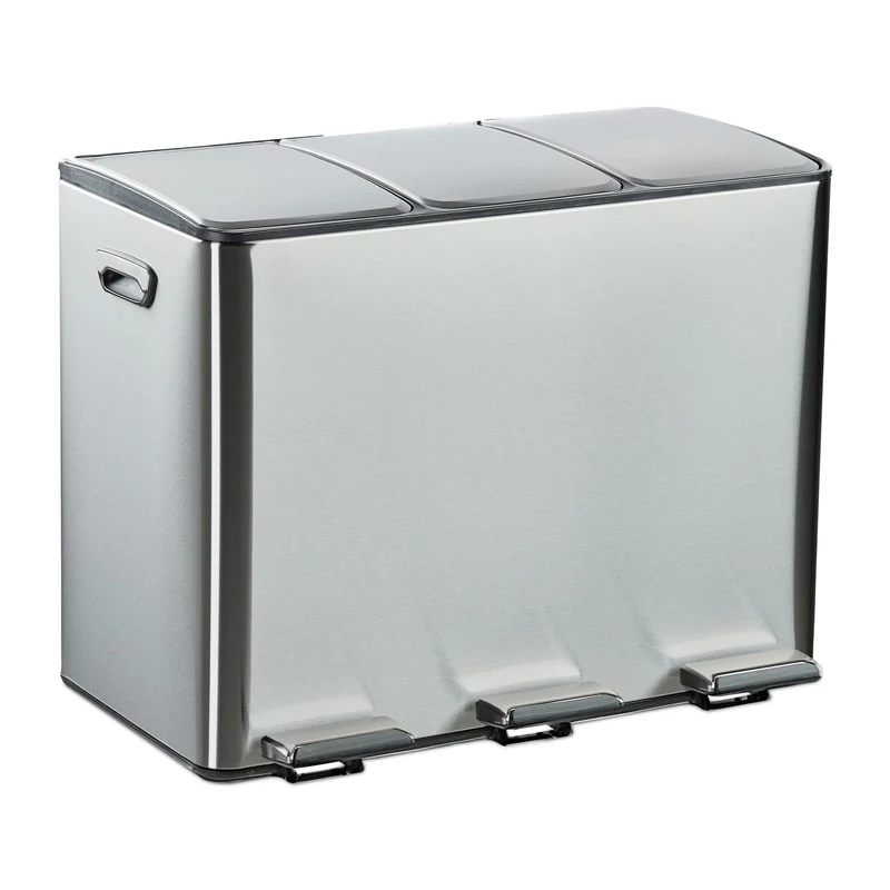 Poubelle de cuisine 46,5 x 61 x 37 cm tri sélectif 3 compartiments design épuré en acier inoxydable argent 13_0017136