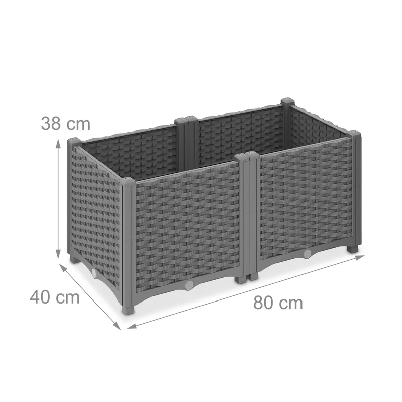 Jardinière haute rectangulaire pour extérieur jardin terrasse 38 x 80 x 40 cm en plastique gris 13_0016490