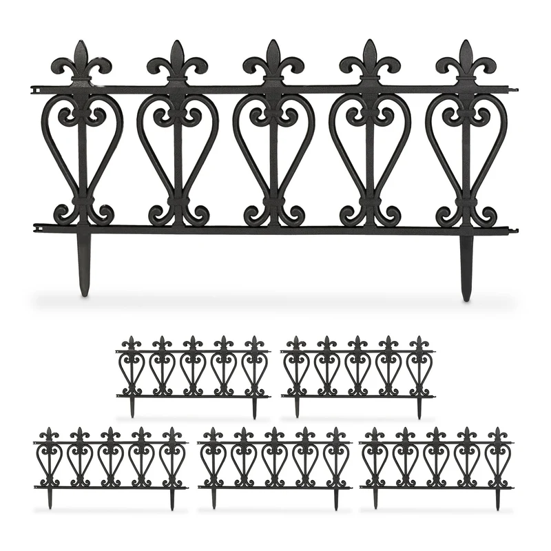 Lot de 6 bordures de jardin noires décoratives en plastique pour délimitation espace extérieur en plastique noir 13_0015316