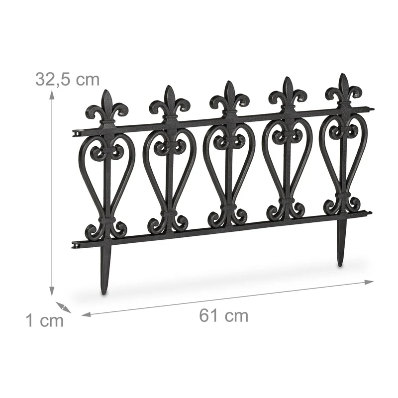 Lot de 6 bordures de jardin noires décoratives en plastique pour délimitation espace extérieur en plastique noir 13_0015316