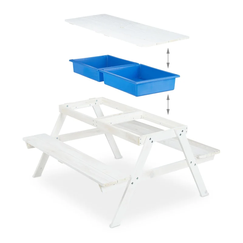 Ensemble de table et bancs design enfants extérieur 120 x 60 x 50 cm avec parasol ajustable en bois blanc 13_0011572