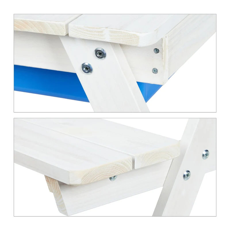 Ensemble de table et bancs design enfants extérieur 120 x 60 x 50 cm avec parasol ajustable en bois blanc 13_0011572