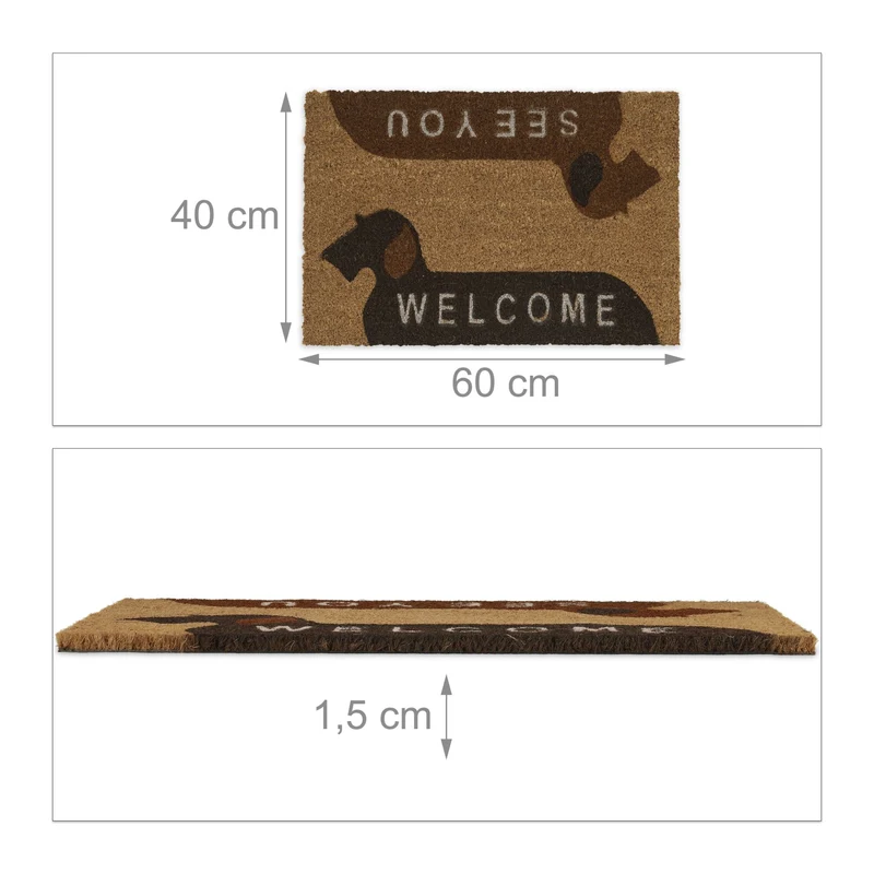 Paillasson coco antidérapant intérieur extérieur 75 x 45 x 1 cm motif chien ambiance accueillante en coco naturel 13_0011148