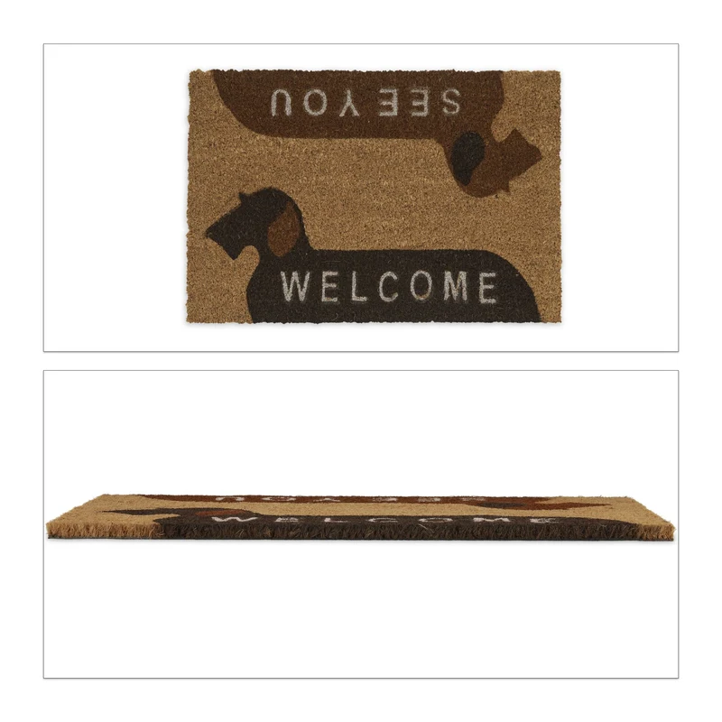 Paillasson coco antidérapant intérieur extérieur 75 x 45 x 1 cm motif chien ambiance accueillante en coco naturel 13_0011148