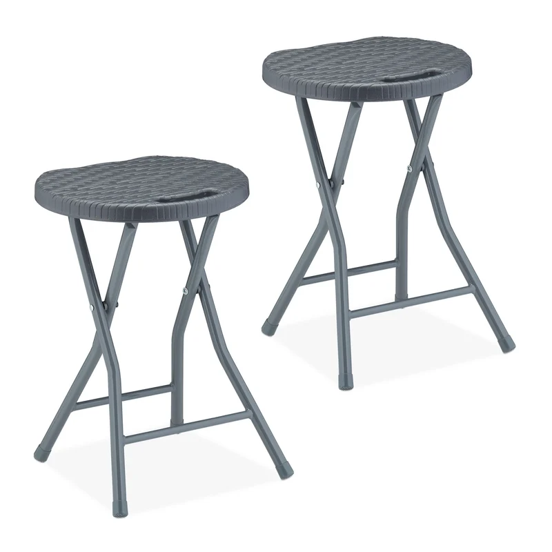 Lot de 2 tabourets de jardin pliants compacts design moderne 45 x 40 x 40 cm en plastique gris 13_0013181