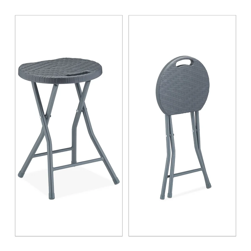 Lot de 2 tabourets de jardin pliants compacts design moderne 45 x 40 x 40 cm en plastique gris 13_0013181
