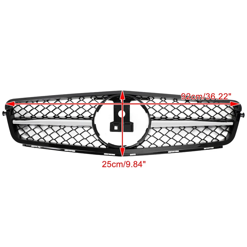Grille Pare-Chocs Avant Benz W204 Classe C 2008-2014 Noir Brillant Chrome