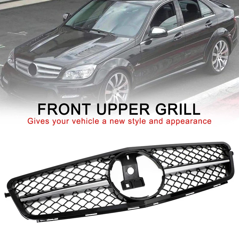 Grille Pare-Chocs Avant Benz W204 Classe C 2008-2014 Noir Brillant Chrome