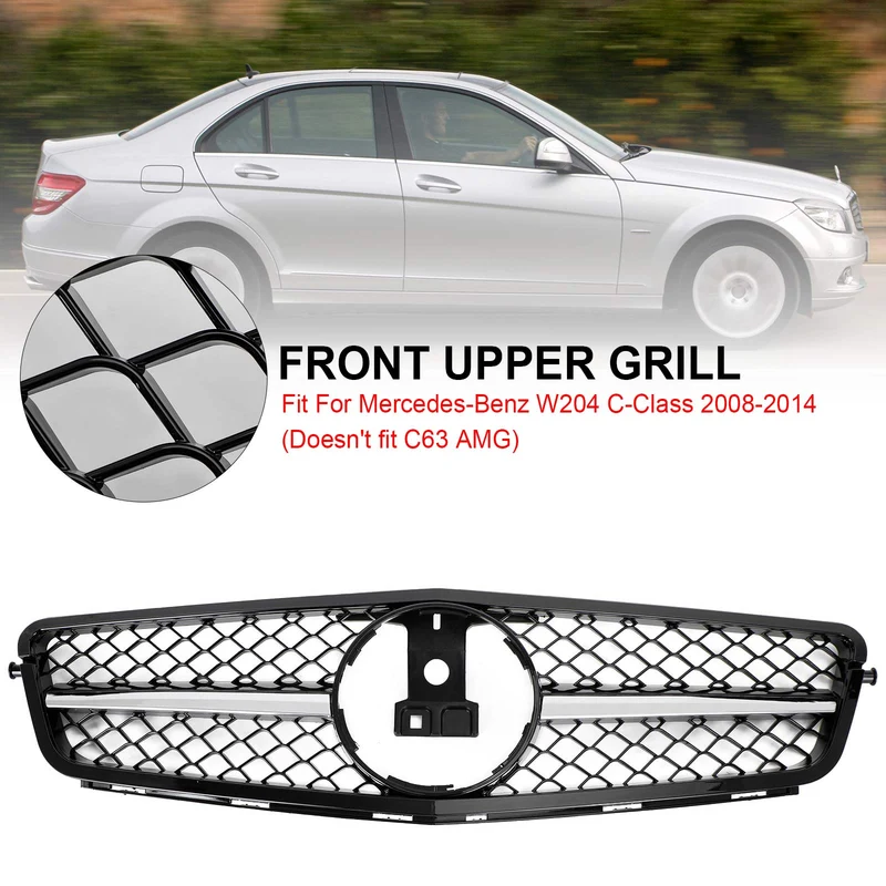Grille Pare-Chocs Avant Benz W204 Classe C 2008-2014 Noir Brillant Chrome