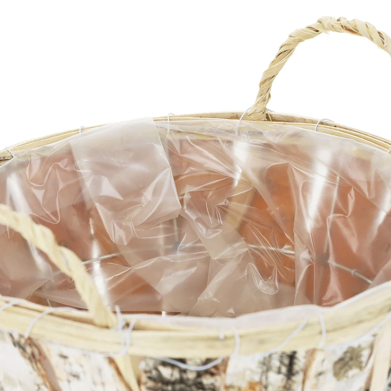 Lot de 3 pots de fleurs ronds avec poignées design naturel intérieur extérieur en bois de bouleau 13_0012590