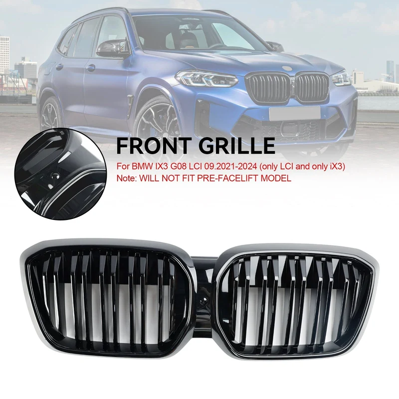 Calandre BMW iX3 G08 LCI Double Lamelles Noir Brillant 2022