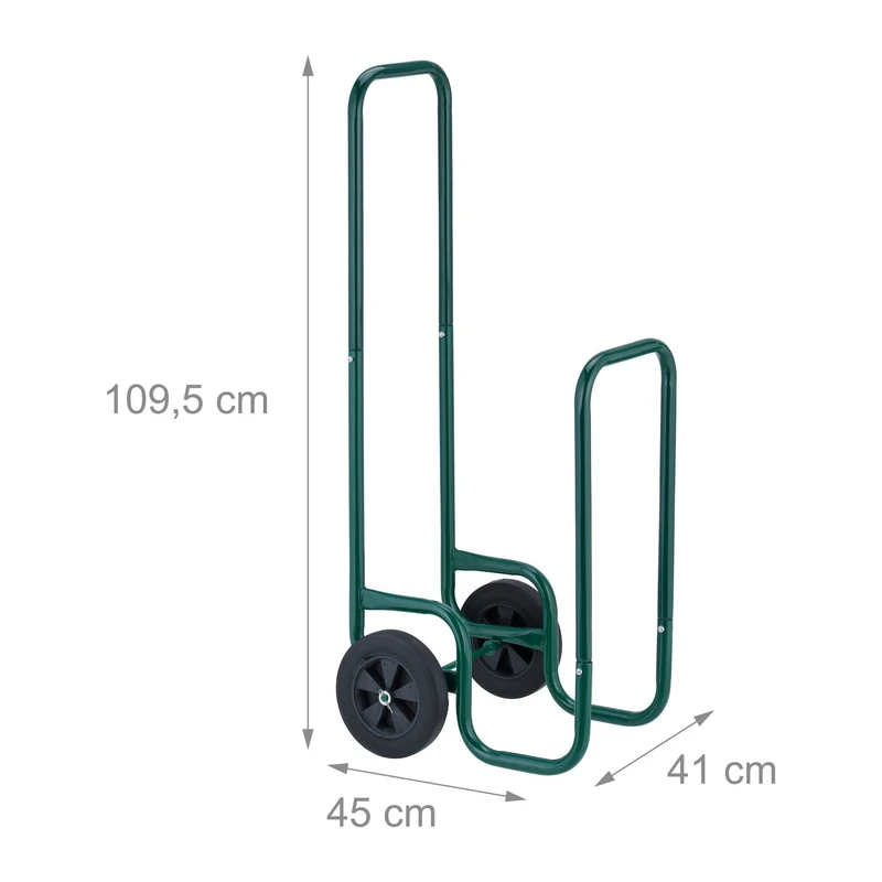 Chariot à bois de chauffage sur roues rangement pratique intérieur extérieur 90 x 40 x 40 cm en acier vert 13_0013928