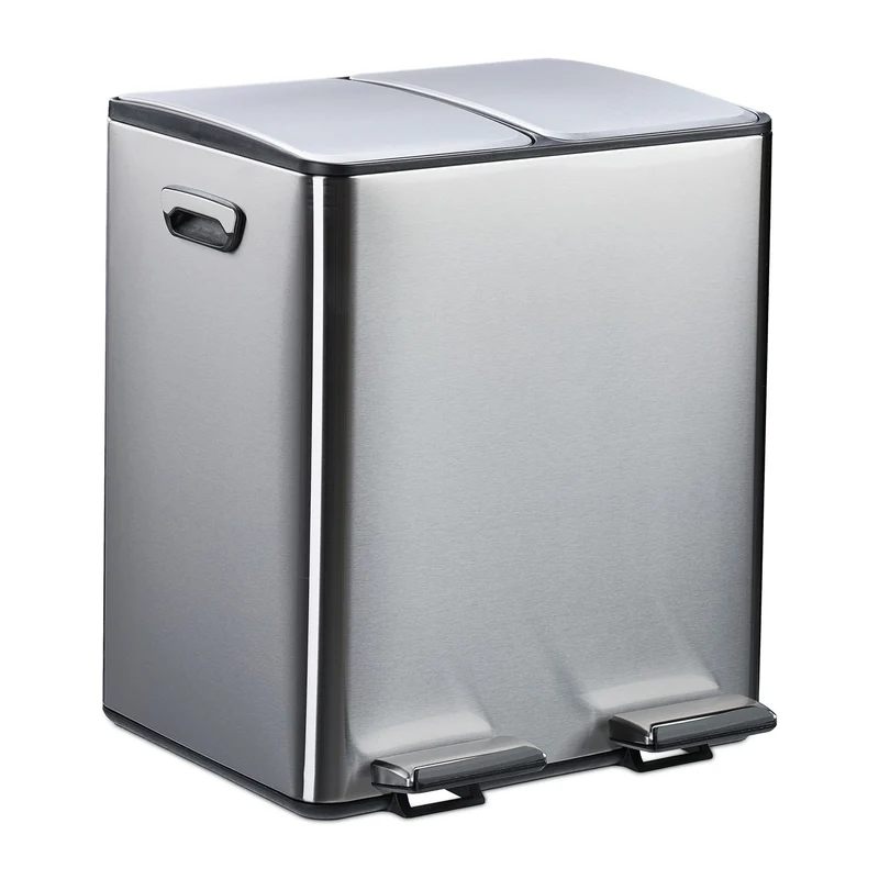 Poubelle de cuisine moderne avec pédales tri déchets 47 x 42 x 37 cm en fer gris 13_0017146