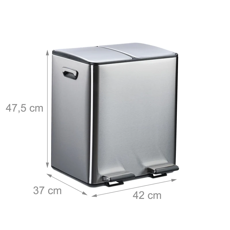 Poubelle de cuisine moderne avec pédales tri déchets 47 x 42 x 37 cm en fer gris 13_0017146