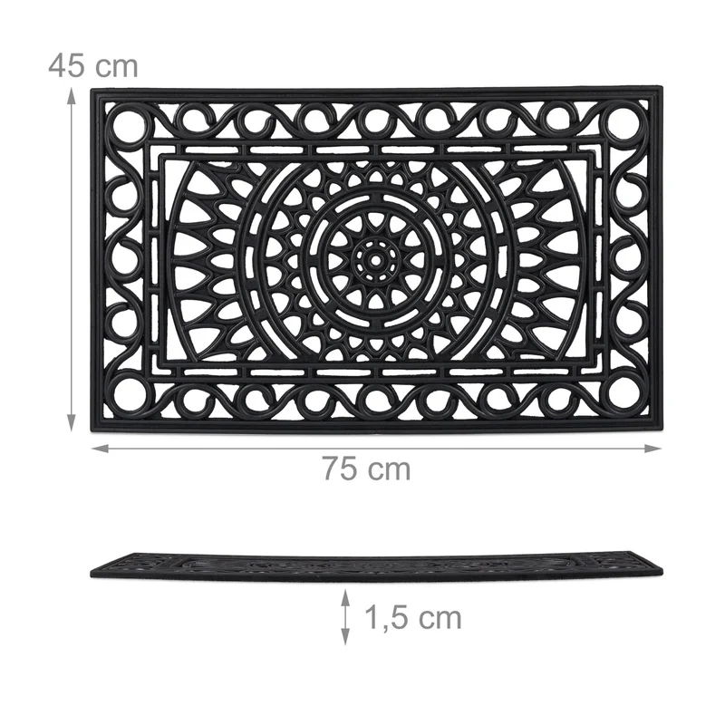 Paillasson antidérapant élégant traitement extérieur 40 x 60 cm en caoutchouc noir 13_0010973