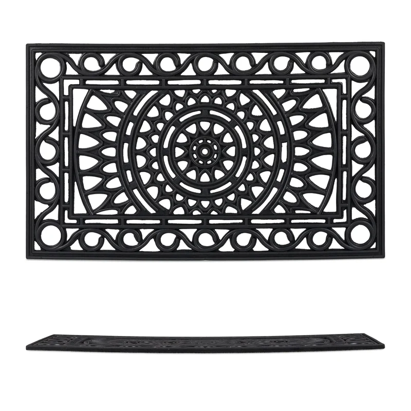 Paillasson antidérapant élégant traitement extérieur 40 x 60 cm en caoutchouc noir 13_0010973