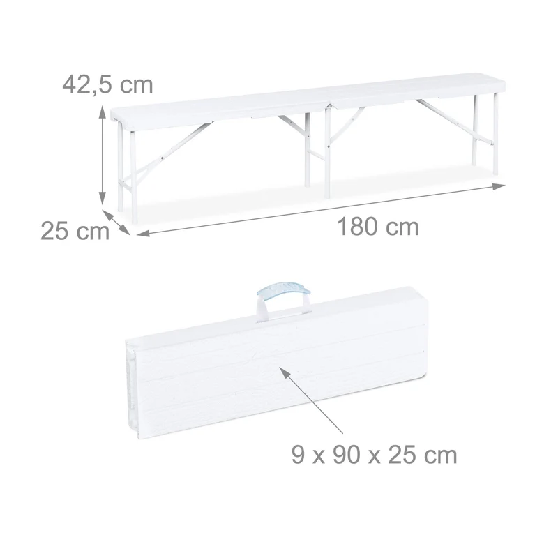 Ensemble table de jardin pliante avec 2 bancs 73 x 180 x 74 cm facile d'entretien style rustique en acier noir 13_0015756