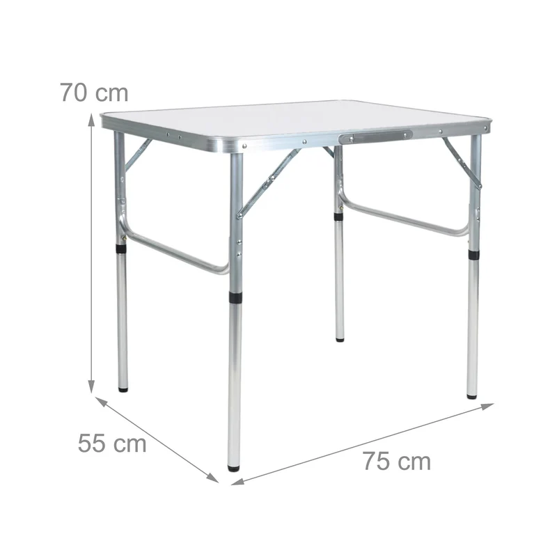 Table de camping pliante légère 70 x 75 x 55 cm compacte 2 hauteurs en aluminium gris 13_0016937