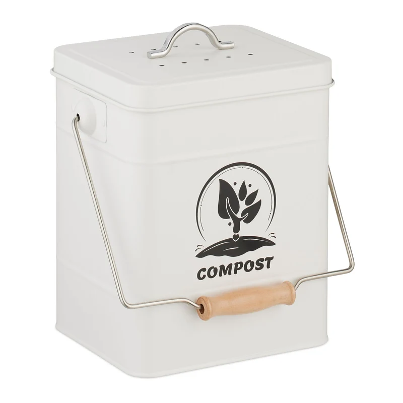 Seau à compost 6 litres cuisine jardin transportable facile entretien finition rustique en fer vert 13_0017216