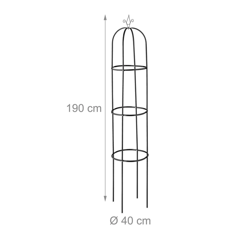 Trellis décoratif rond pour plantes grimpantes jardin 200 x 40 cm en métal noir 13_0011749