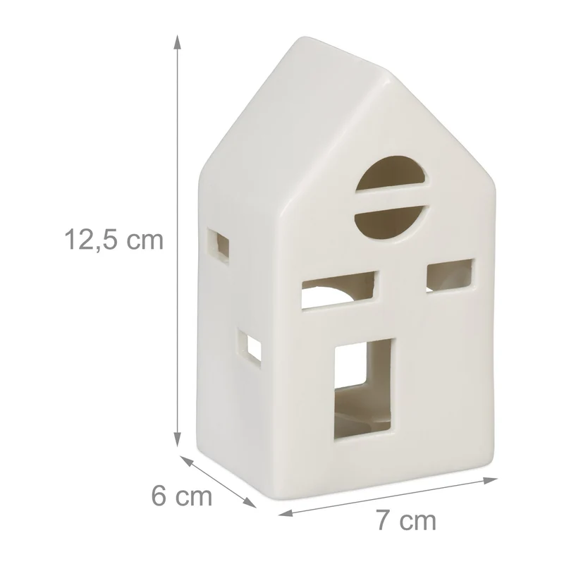 Photophore en forme de maison ambiance cosy déco intérieur 18 x 12 x 12 cm en porcelaine blanche 13_0015192