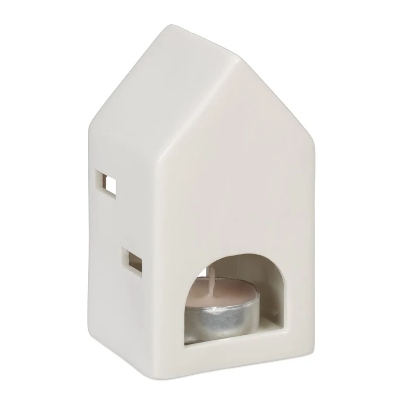 Photophore en forme de maison ambiance cosy déco intérieur 18 x 12 x 12 cm en porcelaine blanche 13_0015192