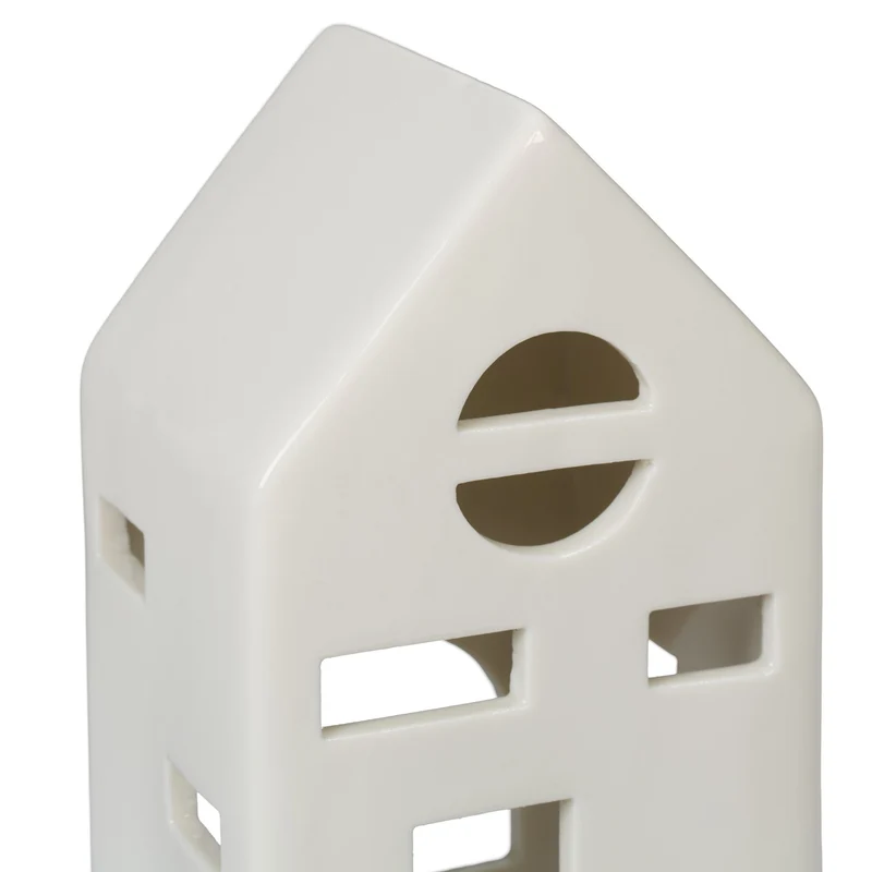 Photophore en forme de maison ambiance cosy déco intérieur 18 x 12 x 12 cm en porcelaine blanche 13_0015192