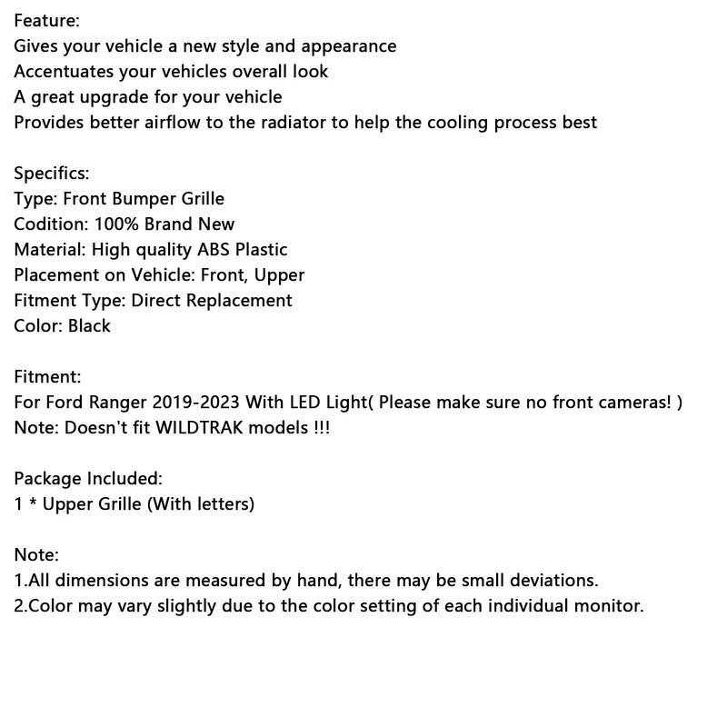 Grille Pare-Chocs Avant Style Raptor Ford Ranger 2019-2023