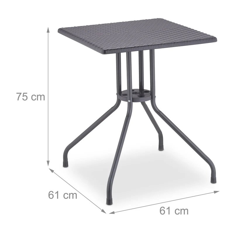 Table de jardin carrée pour 4 personnes 80 x 80 x 75 cm aspect rotin moderne en plastique gris 13_0012897