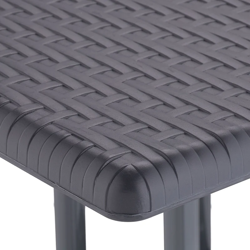 Table de jardin carrée pour 4 personnes 80 x 80 x 75 cm aspect rotin moderne en plastique gris 13_0012897