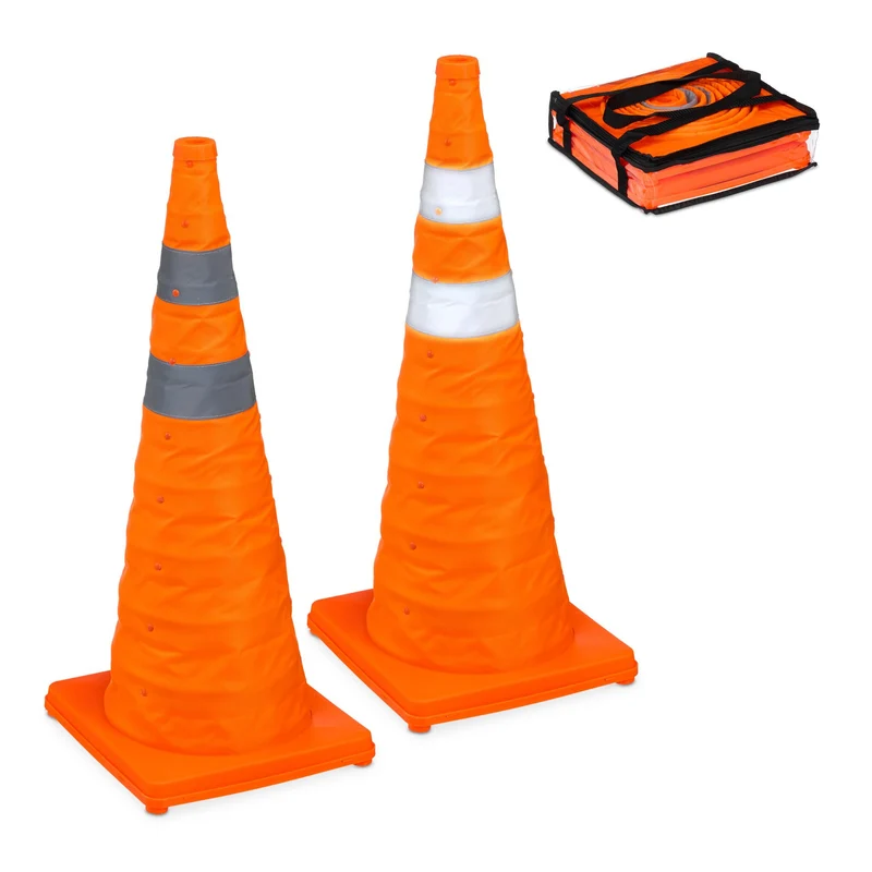Lot de 2 cônes de signalisation pliables visibles entraînement 70 x 29 x 29 cm en polyester orange 13_0016306
