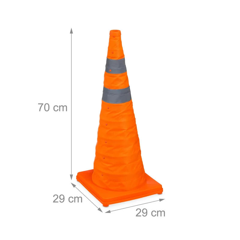 Lot de 2 cônes de signalisation pliables visibles entraînement 70 x 29 x 29 cm en polyester orange 13_0016306