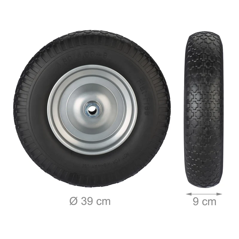 Roue de brouette increvable charge 100 kg diamètre 39 cm confort à roulement facile en caoutchouc noir 13_0015012