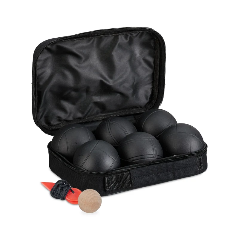 Lot de 6 boules de pétanque acier pour extérieur avec étui ergonomique pratique 6 cm en acier argent 13_0015894