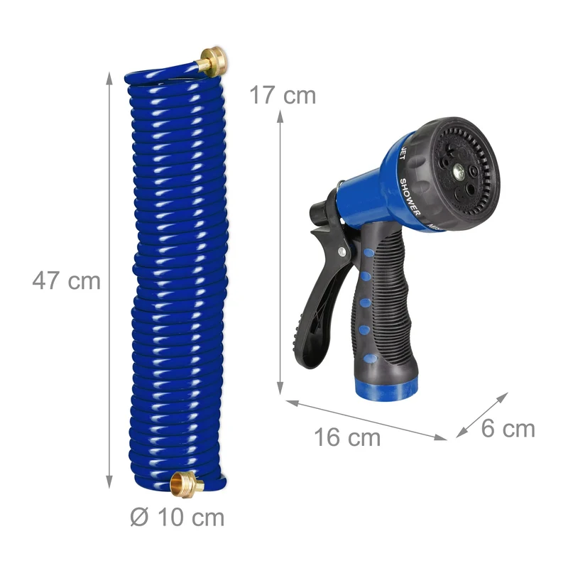 Tuyau d'arrosage spiralé extensible 10 mètres avec pistolet 7 modes pratique jardin terrasse en PVC vert 13_0011614