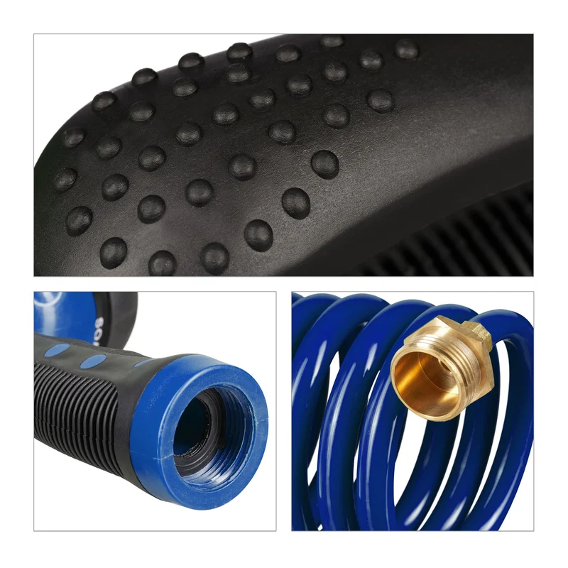 Tuyau d'arrosage spiralé extensible 10 mètres avec pistolet 7 modes pratique jardin terrasse en PVC vert 13_0011614