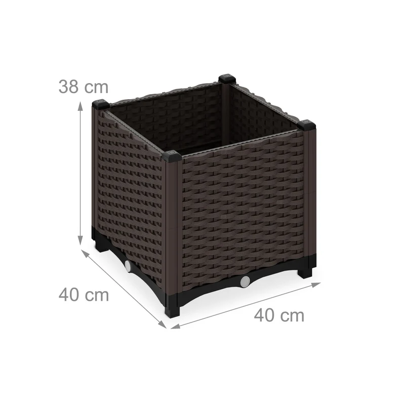 Jardinière haute rectangulaire pour extérieur jardin terrasse 38 x 80 x 40 cm en plastique marron 13_0016486