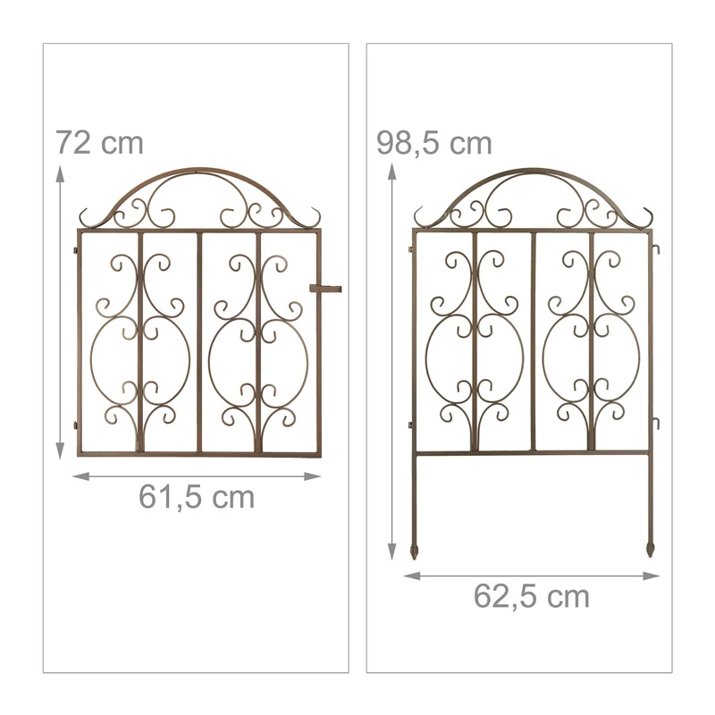 Portillon de jardin en acier 3 pièces avec ornements incurvés extensible en aspect bronze foncé 13_0010586