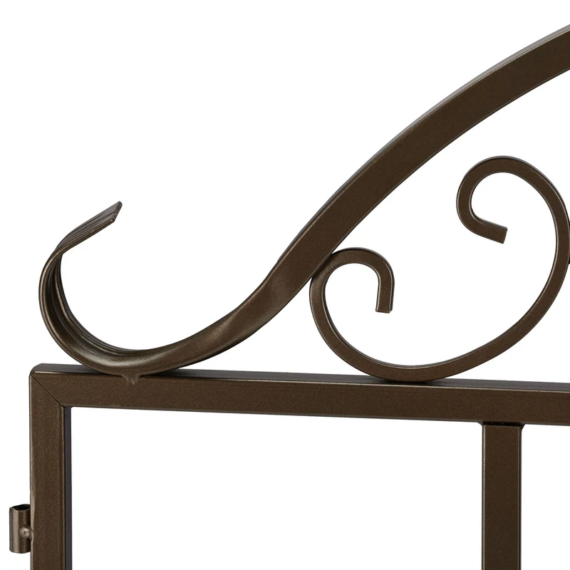 Portillon de jardin en acier 3 pièces avec ornements incurvés extensible en aspect bronze foncé 13_0010586