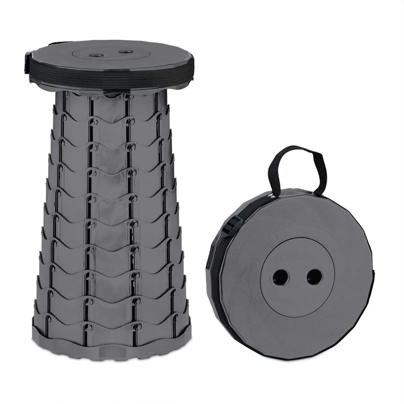 Tabouret pliant réglable camping pêche 20 x 20 x 40 cm en plastique noir 13_0016613