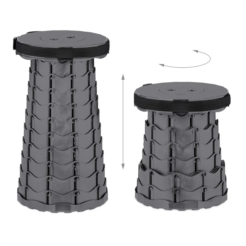 Tabouret pliant réglable camping pêche 20 x 20 x 40 cm en plastique noir 13_0016613