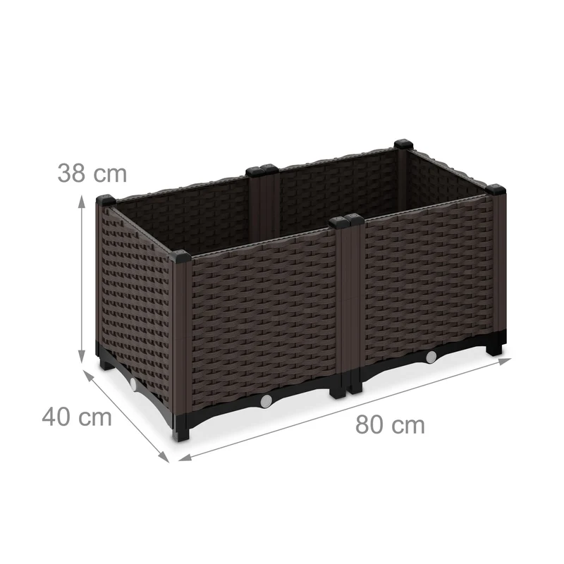 Jardinière haute rectangulaire pour extérieur jardin terrasse 38 x 80 x 40 cm en plastique marron 13_0016487