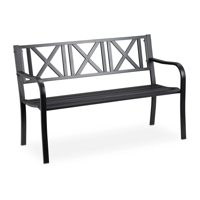 Banc de jardin robuste design rustique 127 x 63 x 80,5 cm confortable deux places en acier blanc 13_0010512