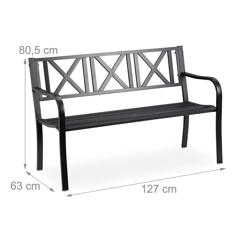 Banc de jardin robuste design rustique 127 x 63 x 80,5 cm confortable deux places en acier blanc 13_0010512
