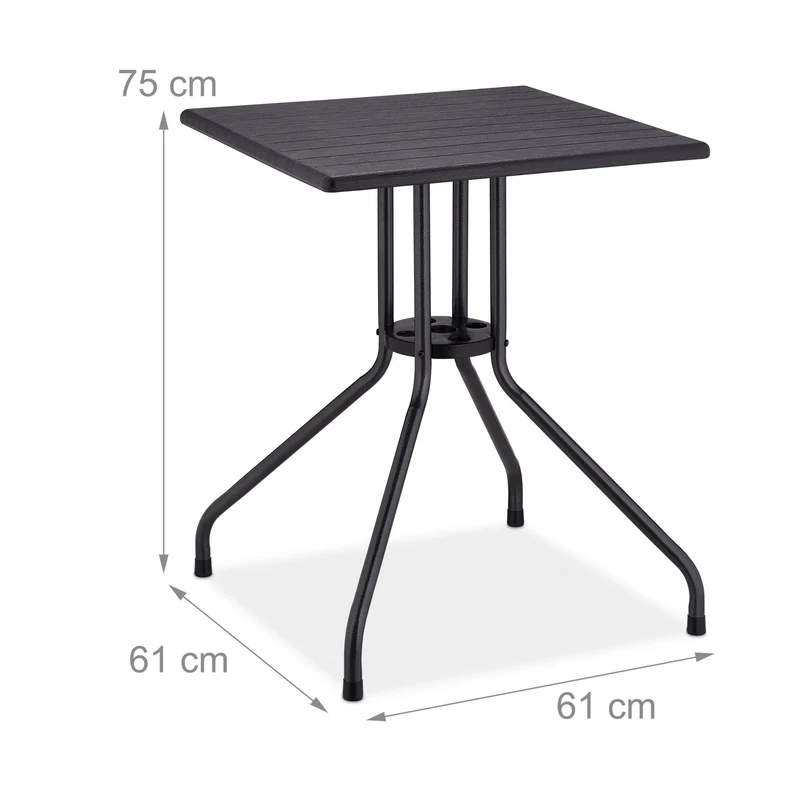 Table carrée de jardin moderne 80 x 80 x 75 cm pour 4 personnes design épuré en plastique noir 13_0012887