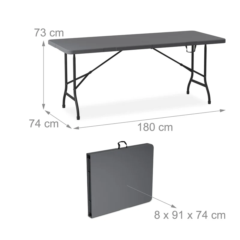 Ensemble de jardin table pliante 180 x 74 x 73 cm 2 bancs pliants usage extérieur design moderne en acier noir 13_0015787