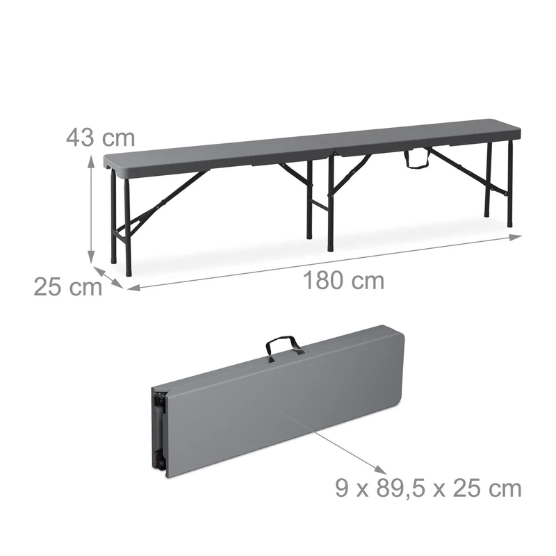 Ensemble de jardin table pliante 180 x 74 x 73 cm 2 bancs pliants usage extérieur design moderne en acier noir 13_0015787