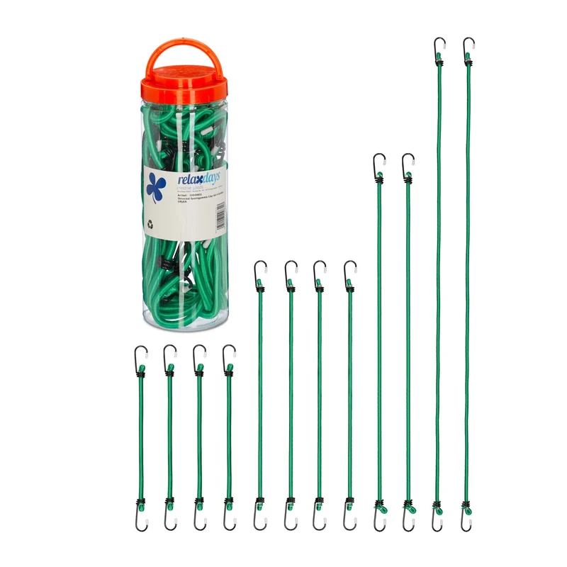 Lot de 12 tendeurs élastiques pour fixer objets voiture vélo 100 x 65 x 50 cm en polypropylène vert 13_0013049