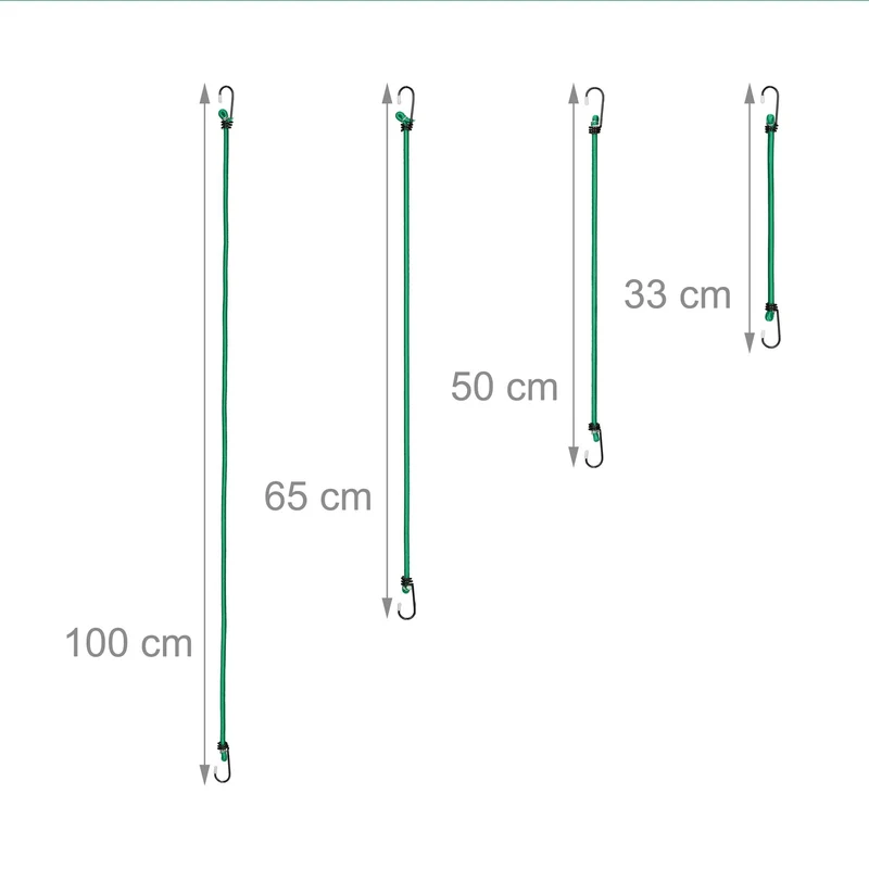 Lot de 12 tendeurs élastiques pour fixer objets voiture vélo 100 x 65 x 50 cm en polypropylène vert 13_0013049